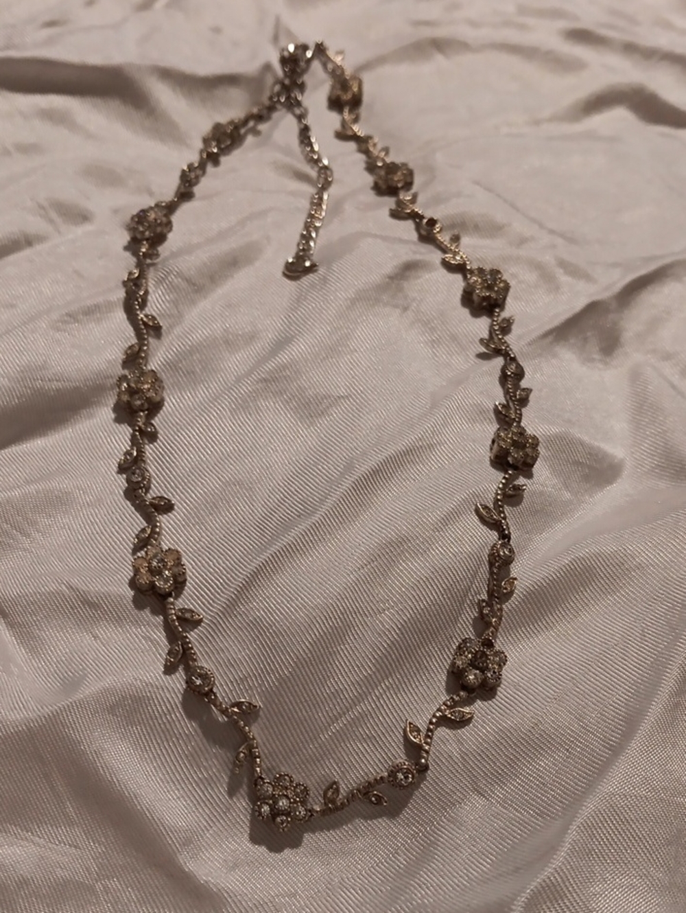 Delicate Floral Crystal Necklace - Gold Tone Adjustable